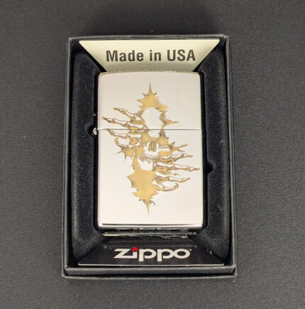 Skull Breaking Through – Chrome Zippo (Laser Engraved)