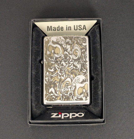 One-Sided Skull Pattern Laser Engraved Chrome Zippo (Chrome Over Brass)