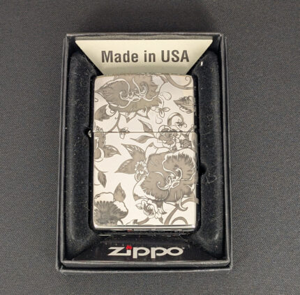 Flower Pattern Laser Engraved Chrome Zippo – Blazing Laser Exclusive