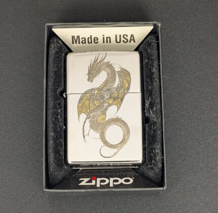 Laser Engraved Dragon Zippo – Chrome Over Brass