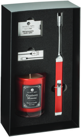 Candy Apple Red Rechargeable Candle Lighter & 8 oz Cranberry Mimosa Candle Gift Set, model 42960
